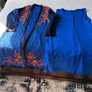 Vibrant Blue Floral Kimono and Dress Set
